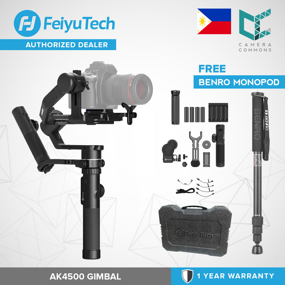 FeiyuTech AK4500 3-Axis Gimbal Stabilizer for Mirrorless & DSLR Camera Sony A7M3 A7R3,Canon 1DX 6D 5D IV,Panasonic GH5 GH5S,Nikon D850,Versatile Structure,4.6kg Payload w/Follow Focus,Rmote Control