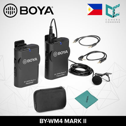 BOYA BY-WM4 Mark II Wireless Microphone System(Transmitter + Receiver) with Hard Case Compatible with DSLR Camera Camcorder Smartphone PC Tablet Sound Audio Recording Interview