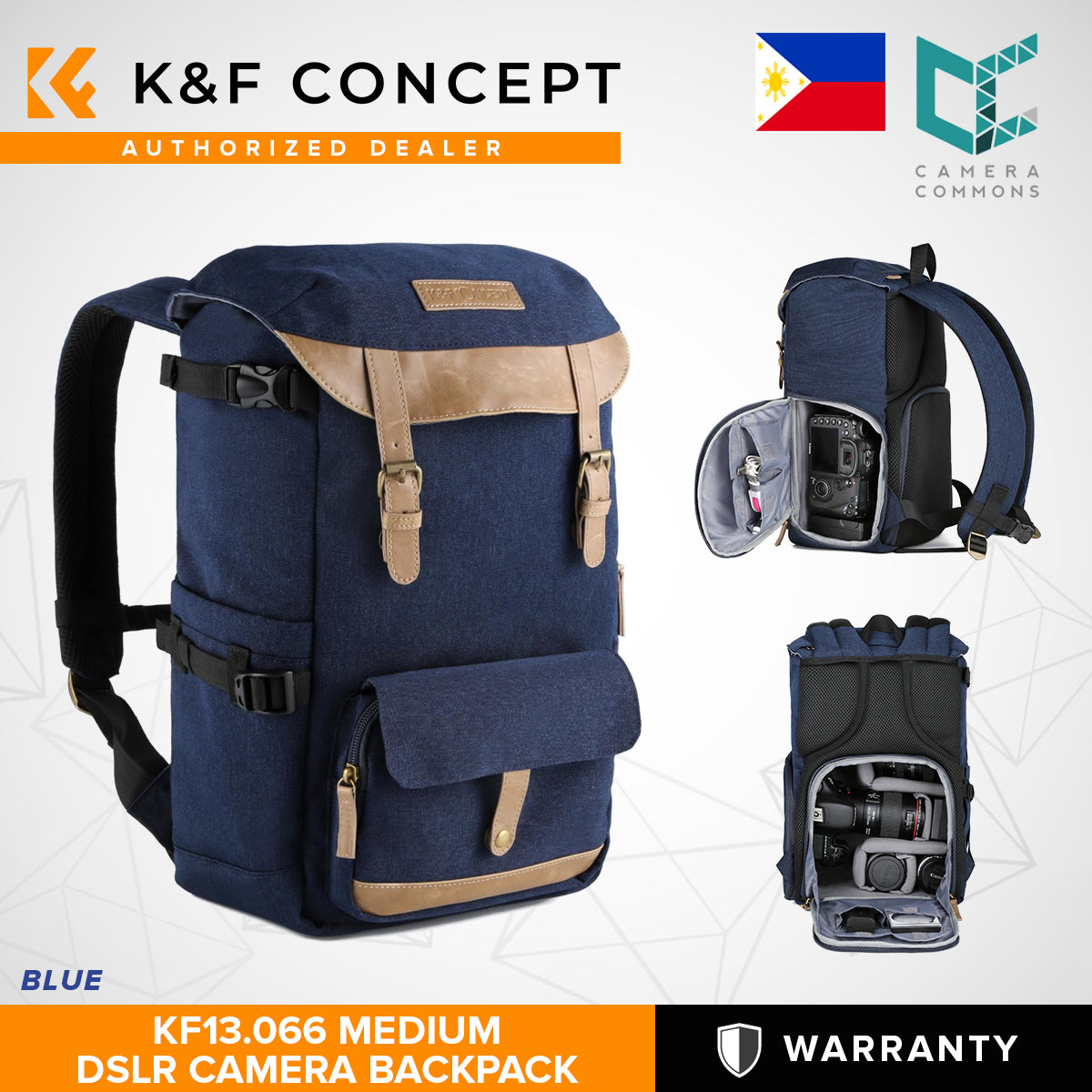 K&F Concept KF13.066 Adventurer Blue Medium Fashion DSLR Camera Backpack Bag for Travel Photography