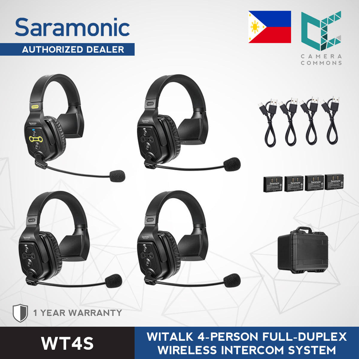 Saramonic WiTalk WT4S 4-Person WT5S Full-Duplex Wireless Intercom System with Single-Ear Headsets (1.9 GHz)