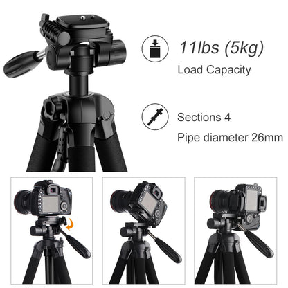 K&F Concept TM2624L 70inch Tripod with 3-Way Pan Tilt Head Gray