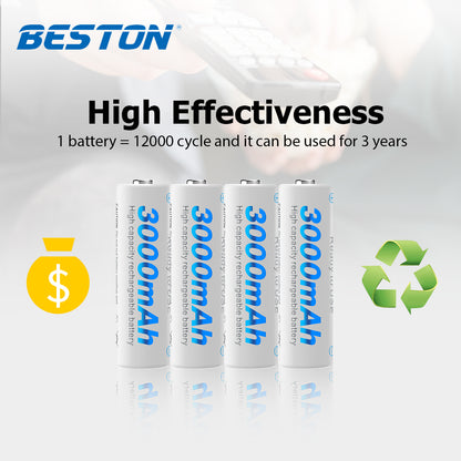 Beston 3000mAh Rechargeable Battery NiMH AA 1.2V High Capacity 1pc 2pcs 4pcs 8pcs 12pcs