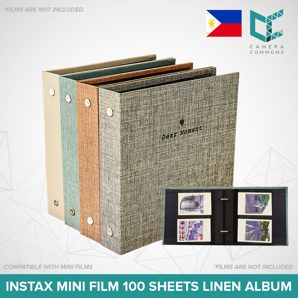 Photo Album 100 Sheets Pockets Slots Linen Hardcover 2-Ring Binder for Fujifilm Instax Mini Films