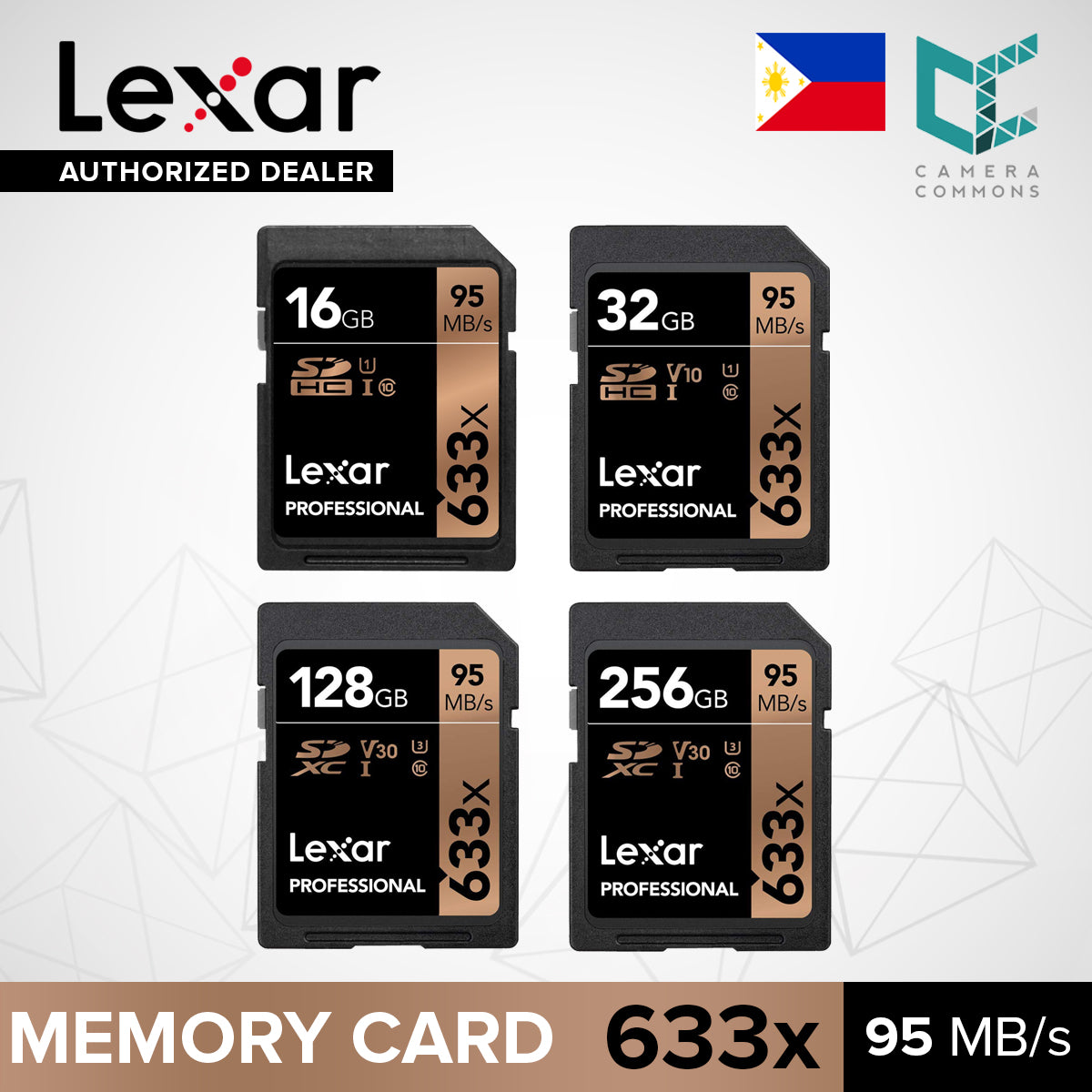 Lexar Professional High-Performance 633X SDHC / SDXC UHS-I/U1 Card (16gb, 32gb , 64gb, 128gb, 256gb)