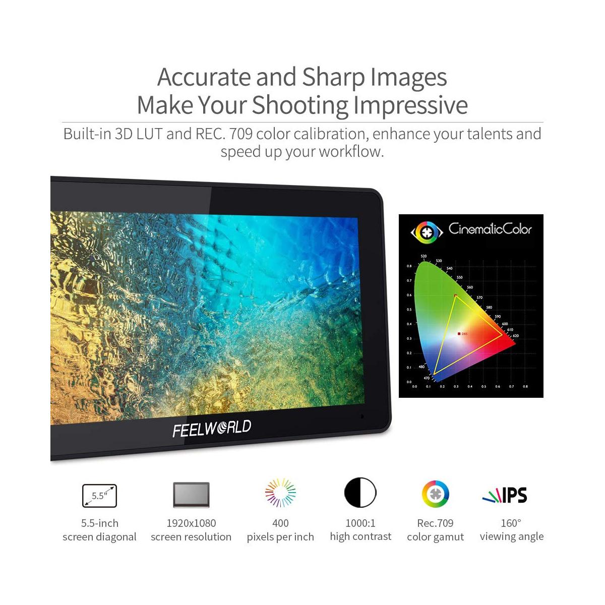 FEELWORLD F6 Plus 5.5" F6 Plus V2 6" Video Monitor 4K HDMI for Camera Studio Equipment