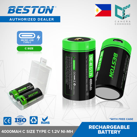 2pcs Beston 4000mAh C Size Type C 1.2V Ni-MH Rechargeable Battery with Micro USB Input BST-CNC-40
