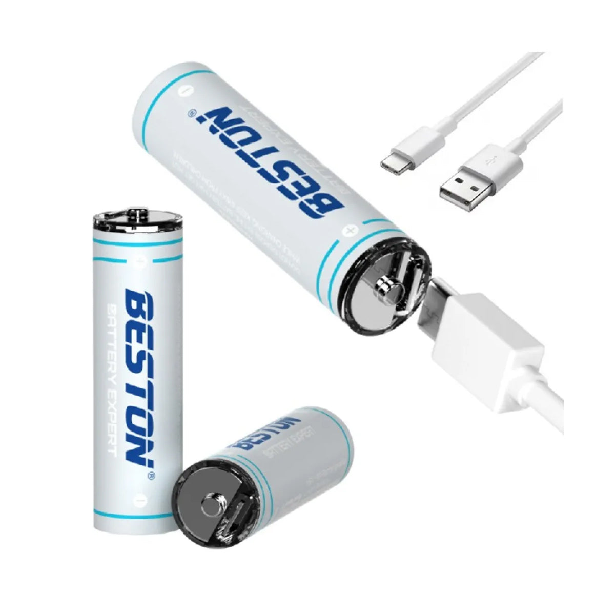 Beston 4pcs AA 1.5V Li-ion 2200mwh USB to Type C Rechargeable Lithium Battery 2AC-60 with Cable
