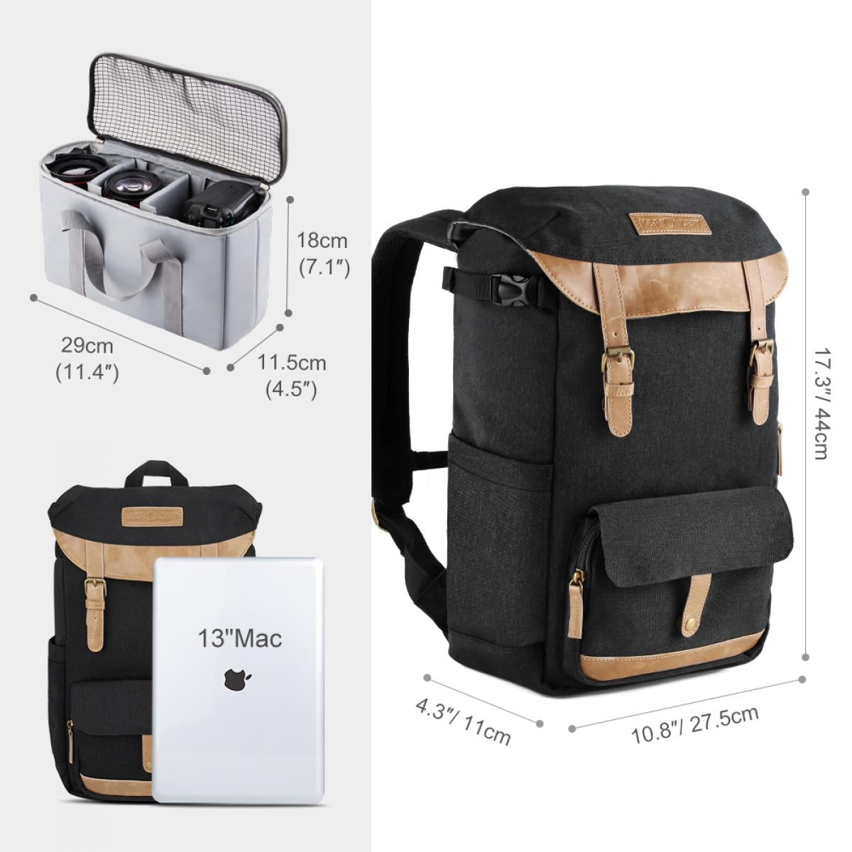 K&F Concept KF13.066V5 Adventurer Black Multifunctional Waterproof Travel Camera Backpack Bag