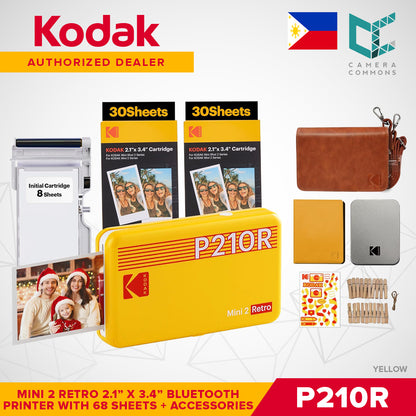 Kodak Mini 2 Retro 2.1"x3.4" Bluetooth Photo Printer Set 4PASS Borderless Print P210R