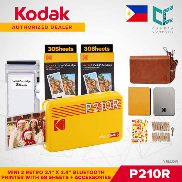 Kodak Mini 2 Retro 2.1"x3.4" Bluetooth Photo Printer Set 4PASS Borderless Print P210R