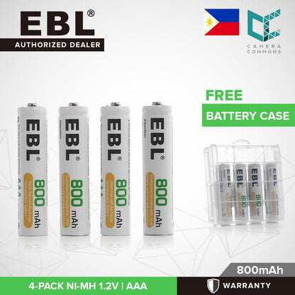 EBL 4 Pack 1.2V AAA Size 800mAh Rechargeable battery - Ni-MH NiMH Camera Commons PH