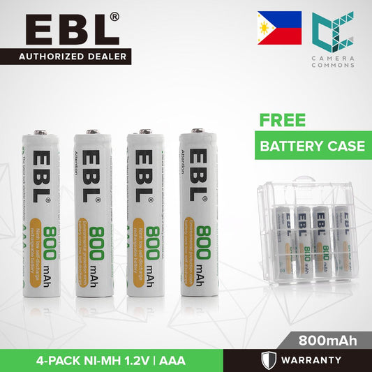 EBL 4 Pack 1.2V AAA Size 800mAh Rechargeable battery - Ni-MH NiMH Camera Commons PH