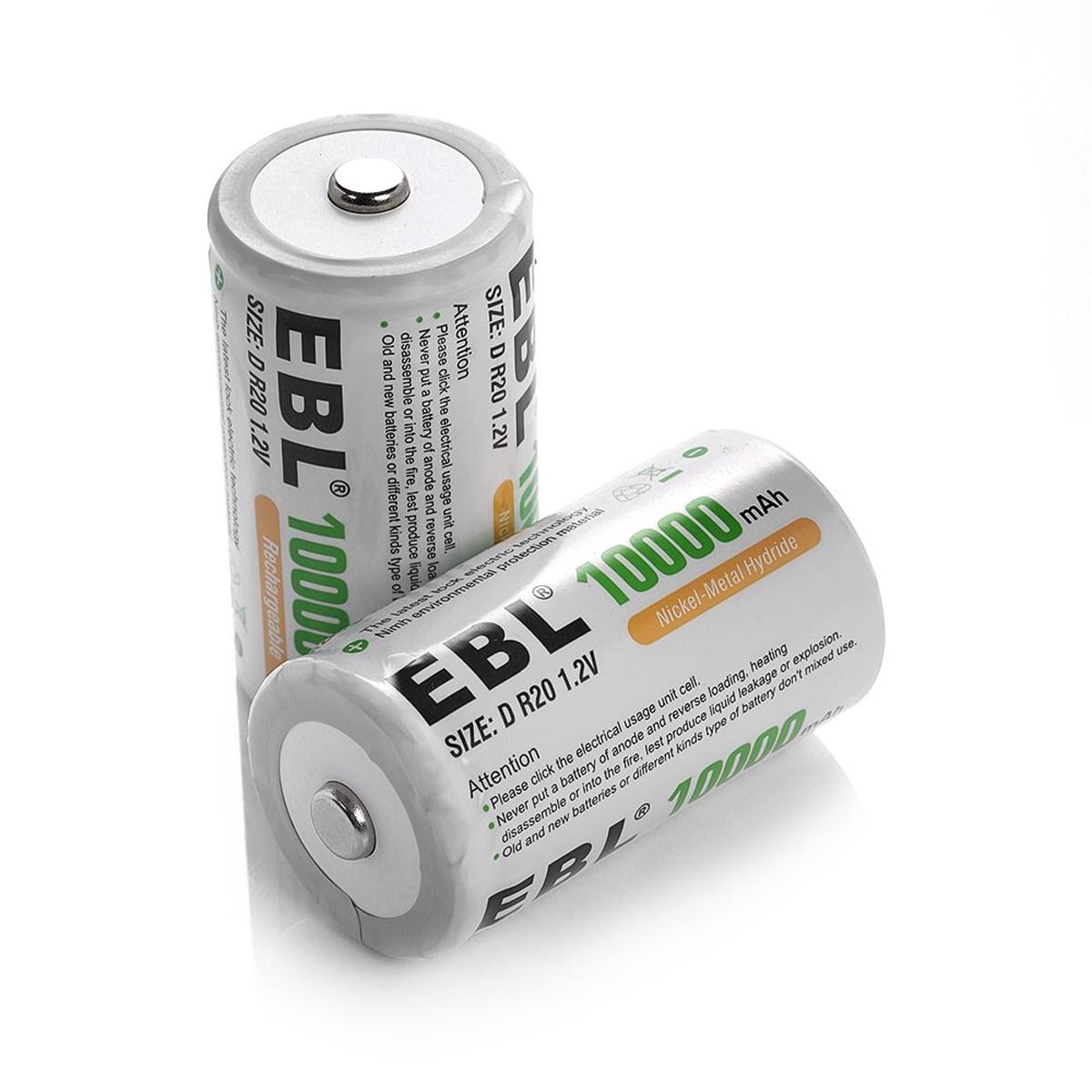EBL 2 Pack 1.2V D Size D Cell 10000mAh Rechargeable battery - Ni-MH NiMH Camera Commons PH