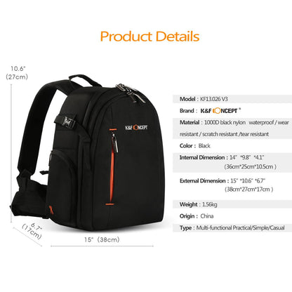 K&F Concept Nylon DSLR Camera Backpack for DSLR Mirrorless Camera Travel Photography Bag - KF13.026 CITYPAK MEDIUM
