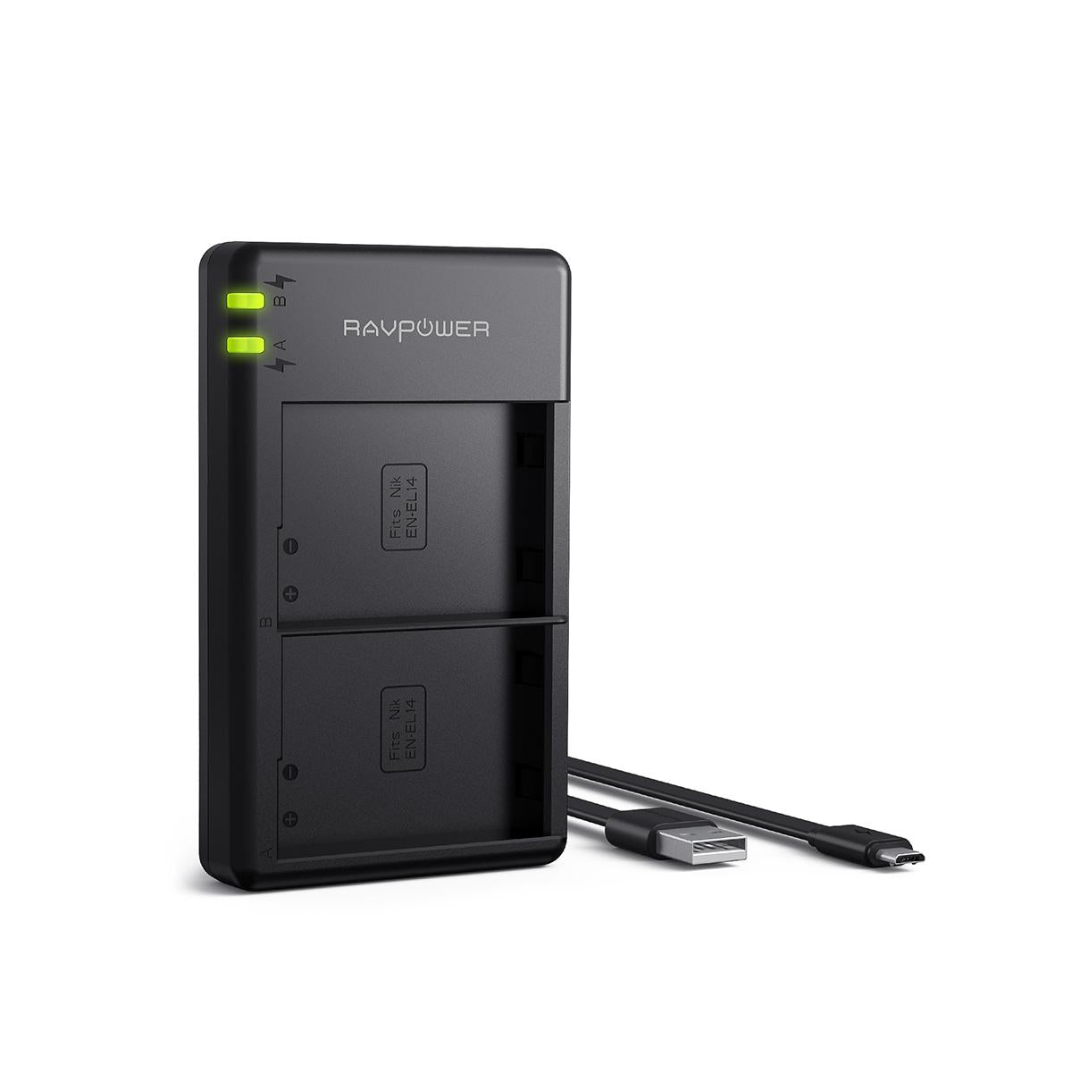 RAVPower EN-EL14 Camera Battery Charger with 2pcs Batteries Set for Nikon Cameras ENEL14