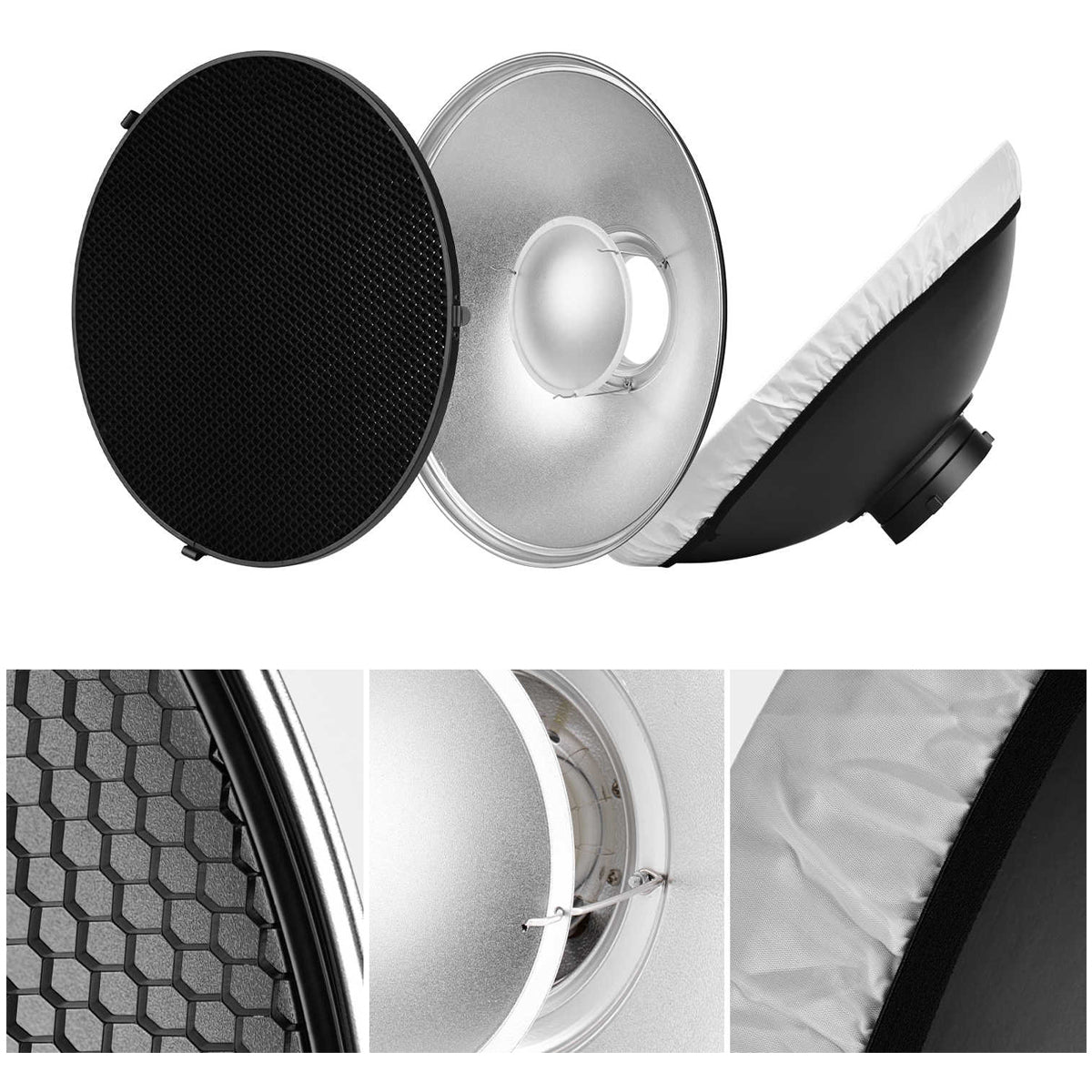 Silver Bowens Mount Beauty Dish 70cm 28" +Honeycomb Grid+Diffuser Sock for Professional Photography