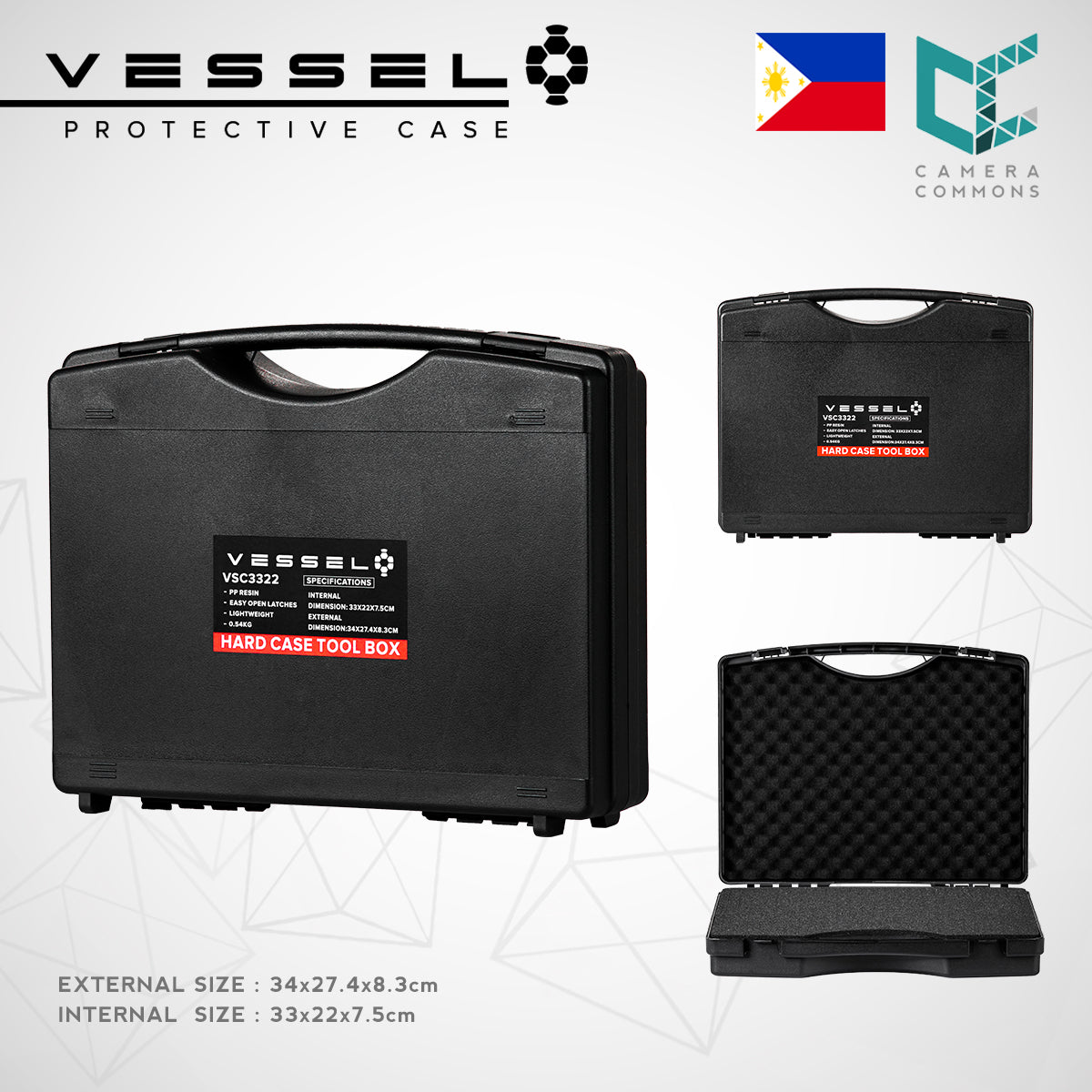 VESSEL VSC3322 Portable Hard Case for Photography, Equipment, Instruments and other devices
