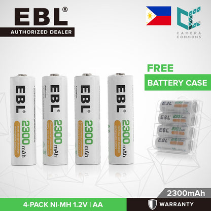 EBL 4 Pack 1.2V AA Size 2300mAh Rechargeable Battery - Ni-MH NiMH Batteries Camera Commons PH