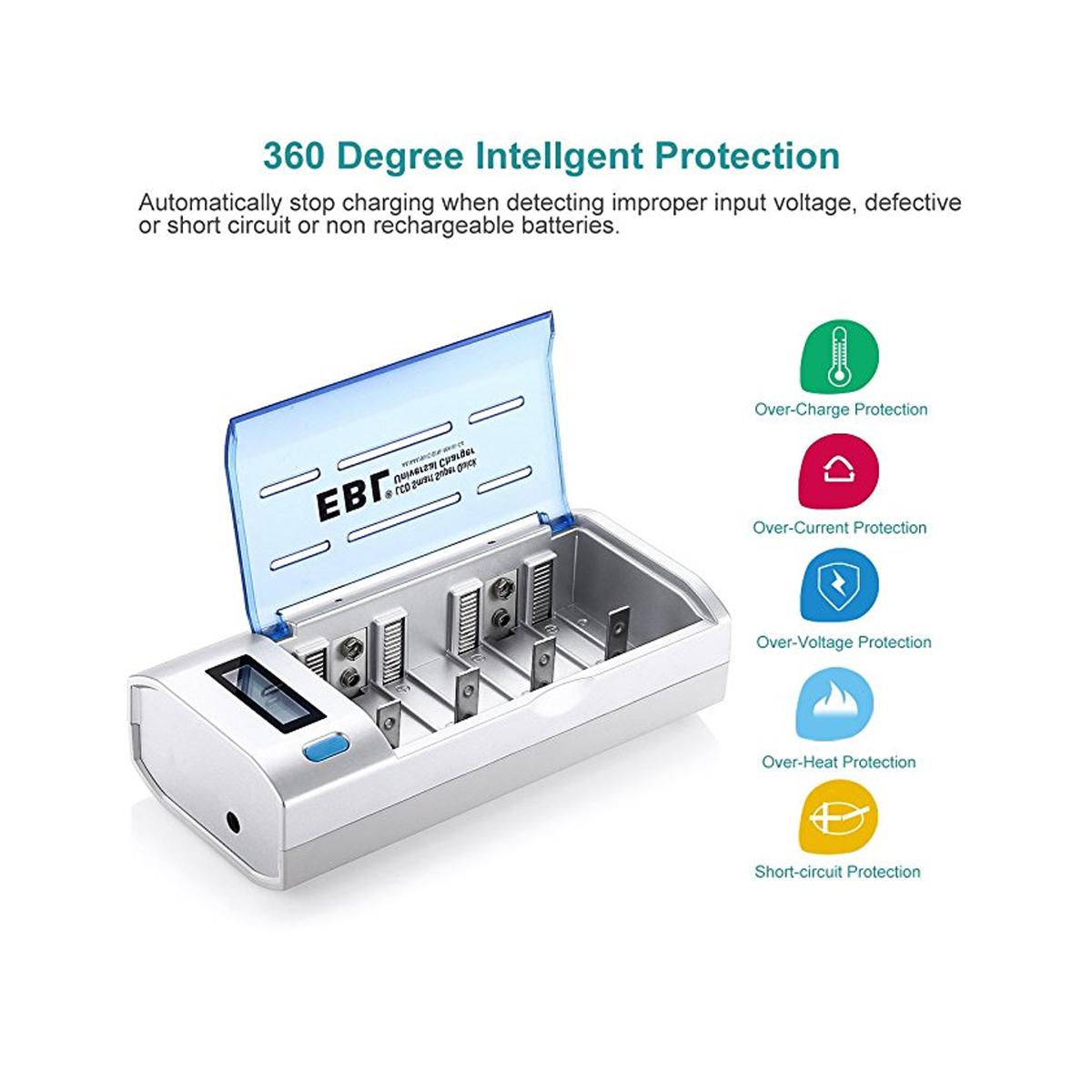 EBL 4 Bay LCD Smart Battery Charger for AA , AAA , C , D , 9V , Ni-MH , Ni-CD Rechargeable Batteries NiMH NiCD Camera Commons PH