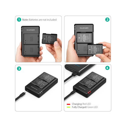 RAVPower EN-EL14 Camera Battery Charger with 2pcs Batteries Set for Nikon Cameras ENEL14