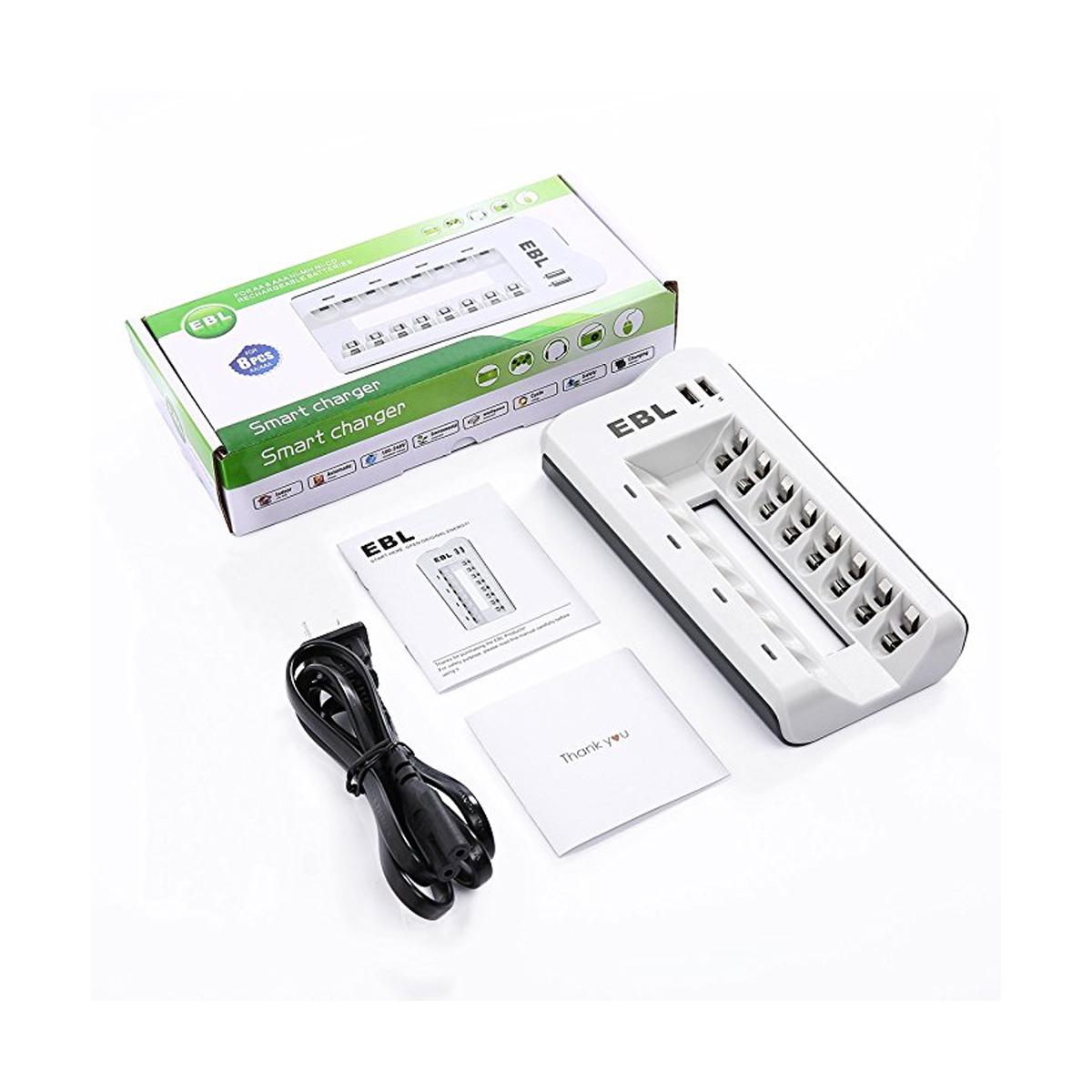 EBL 8 Bay New Upgraded 3rd Gen Smart Battery Charger for AA , AAA , Ni-MH , Ni-CD Rechargeable Batteries Camera Commons PH NiMH NiCD