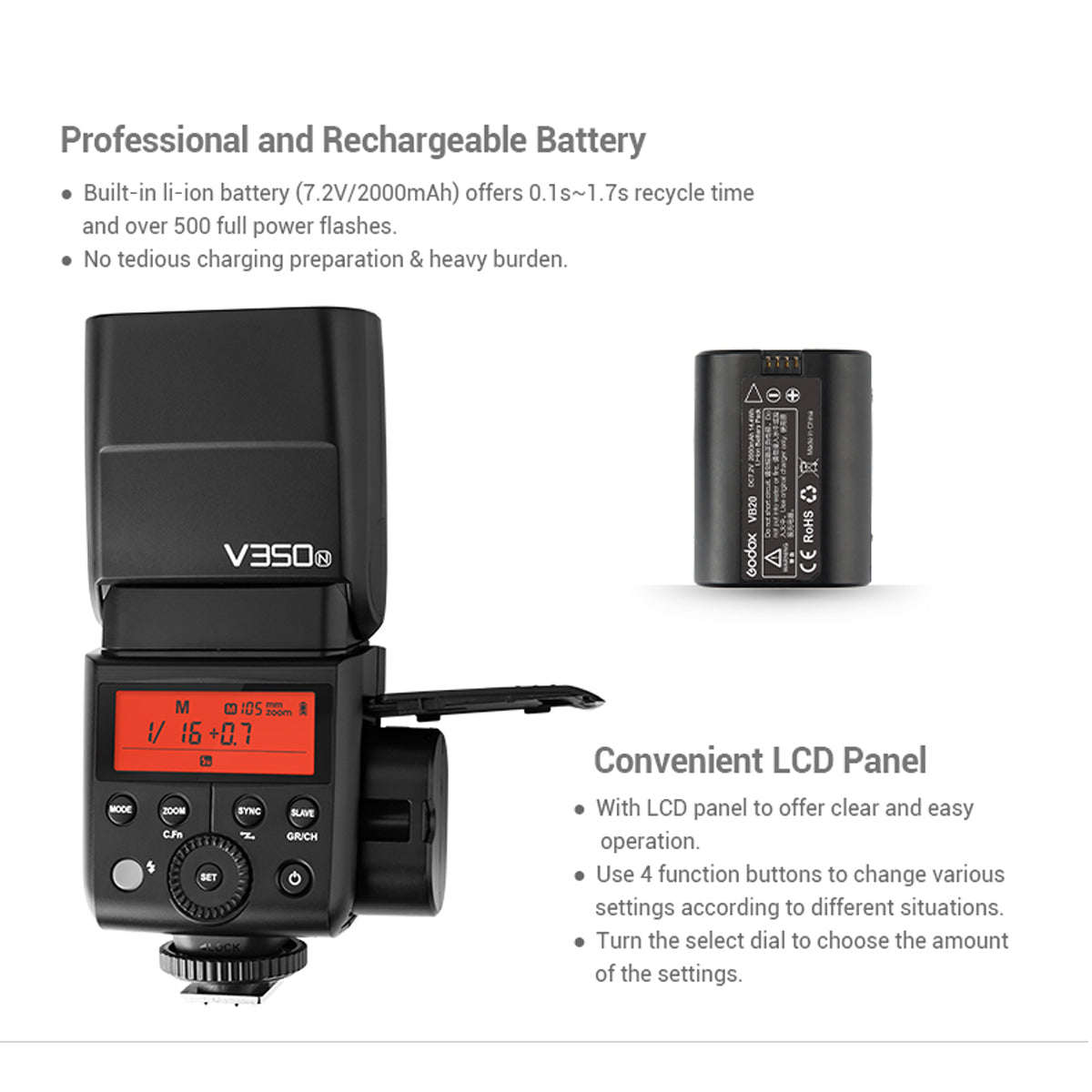 Godox V350N Li-On Camera Flash for Select Nikon Cameras V350