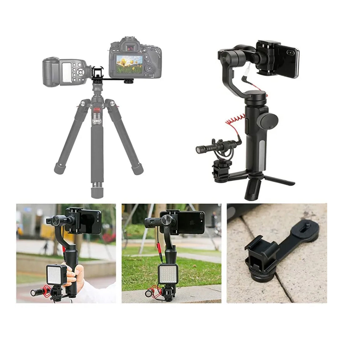 STUDIOMATE Triple Cold Shoe Mount Universal Extension Bar Bracket Holder Adapter 1/4" Screw Coldshoe for LED Video Light DSLR Phone Gimbal Stabilizer Microphone