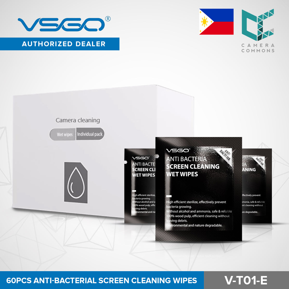 VSGO V-T01-E 60pcs Anti-Bacterial Screen Cleaning Wet Wipes for Smartphone Laptop Camera LCD Screen
