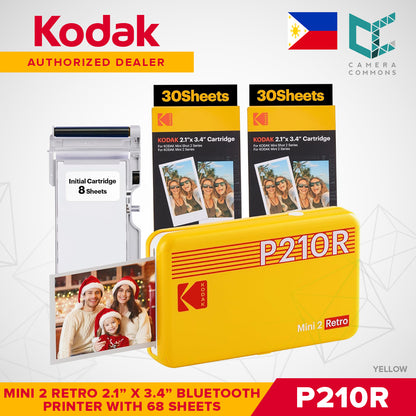 Kodak Mini 2 Retro 2.1"x3.4" Bluetooth Photo Printer Set 4PASS Borderless Print P210R