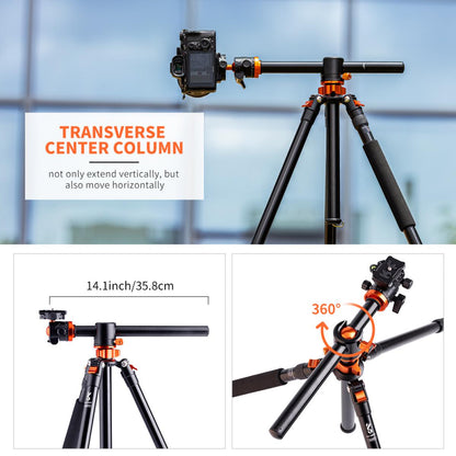 K&F Concept SA254T3 Aluminum Portable Travel Tripod 22lbs/10kg Load for DSLR Cameras KF09.096