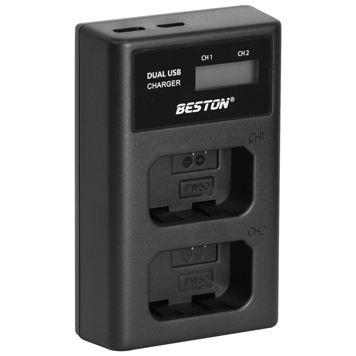 BESTON FW-50 LCD Dual USB Charger (Micro USB Type-C) for Sony Camera Batteries FW50