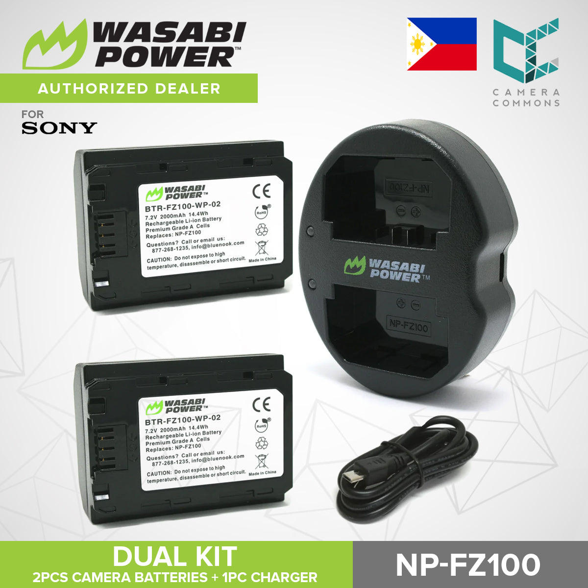 Wasabi Power NP-FZ100 Dual Kit Battery Charger for Sony Cameras NPFZ100