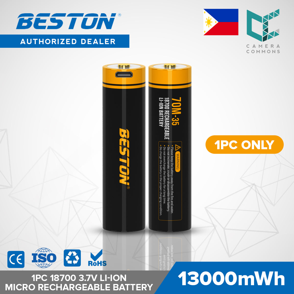 Beston 1pc 3.7V 18650 18700 USB Rechargeable Lithium-Ion Battery 3500mAh 13000mWh