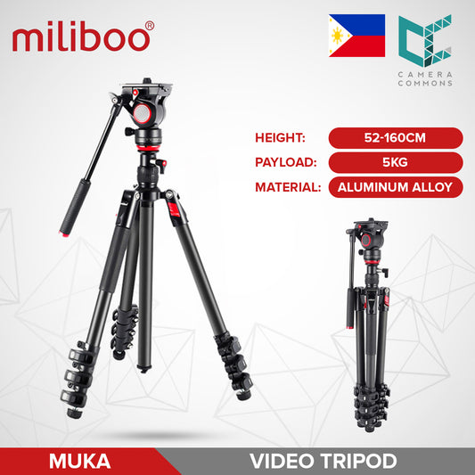 Miliboo MUKA Aluminum Alloy Travel Tripod Kit with Fluid Head Flip Lock