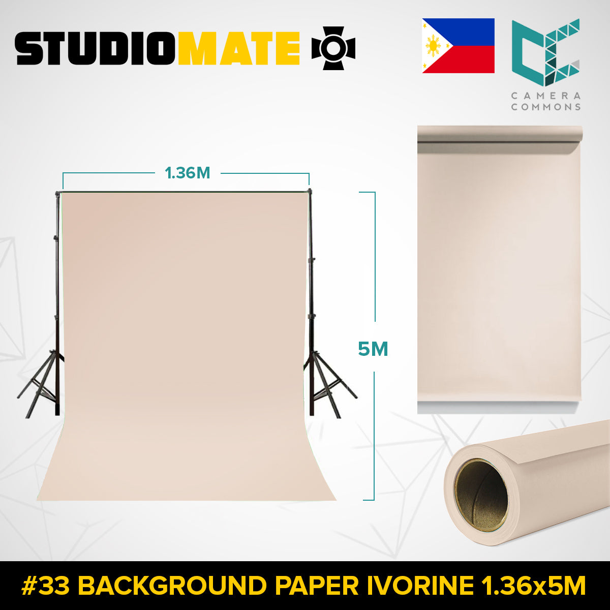 Studiomate Seamless Photography Videography Backdrop Background Paper 1.36x5m / 4.46 x 16.4 ft Studio Equipment