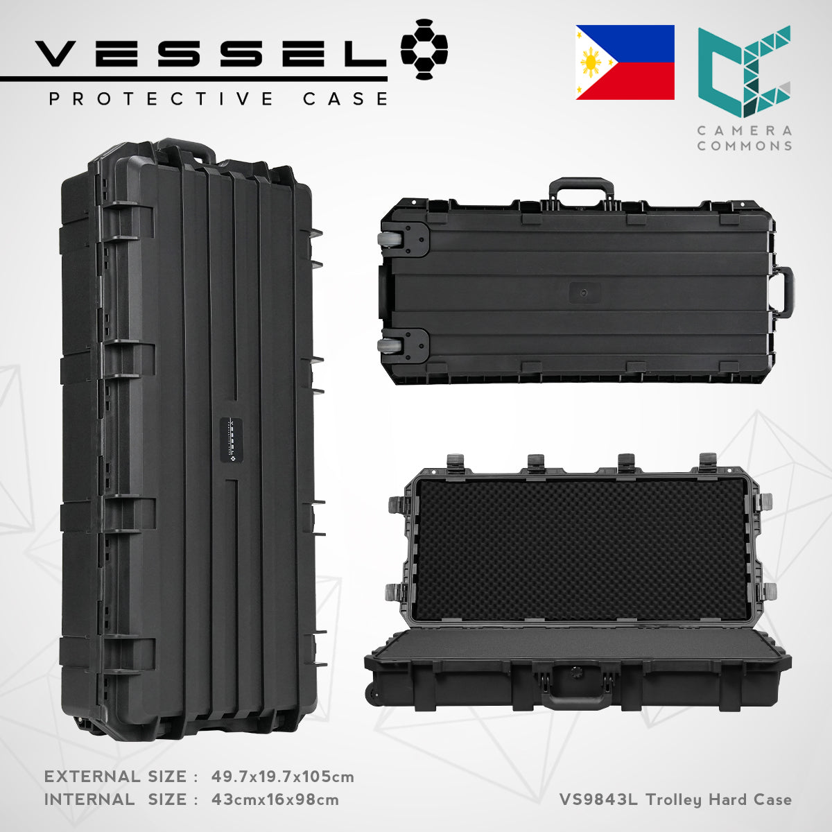 VESSEL DEFENDER VS9843L Portable Large Trolley Hard Case for Photography Heavy Equipment Instruments
