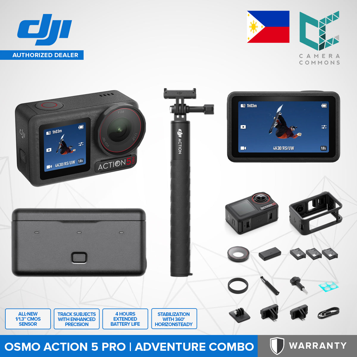 DJI Osmo Action 5 Pro Waterproof Camera Standard / Adventure Combo 40MP CMOS UHD 4K120 Video OLED