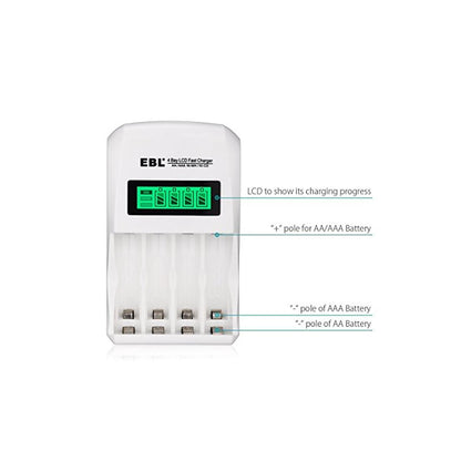 EBL 4 Bay LCD Smart Battery Charger for AA AAA Ni-MH Ni-CD Rechargeable Batteries NiMH NiCD Camera Commons PH