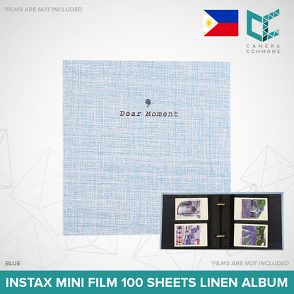 Photo Album 100 Sheets Pockets Slots Linen Hardcover 2-Ring Binder for Fujifilm Instax Mini Films