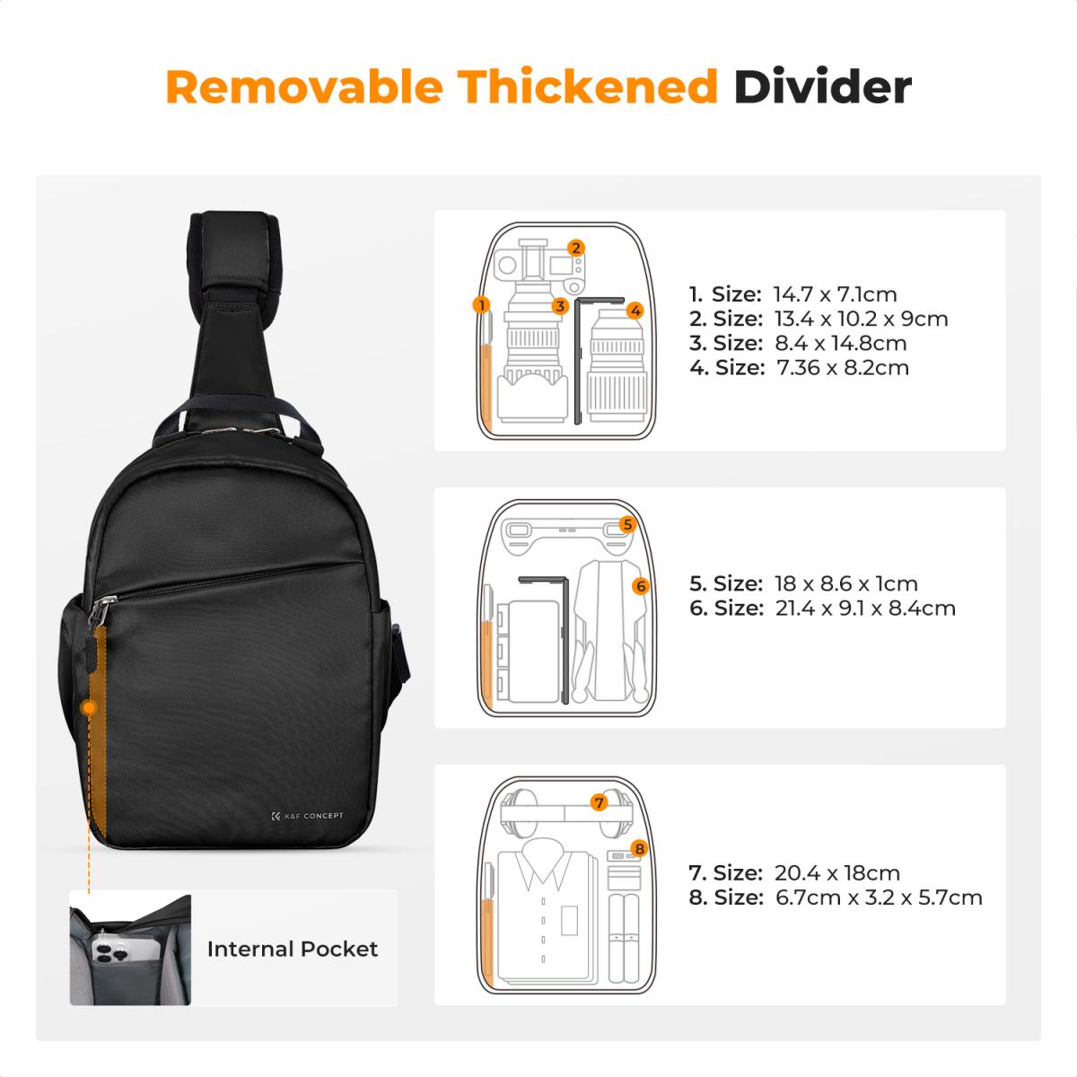 K&F Concept Urban Wander 5L 10L Sling Crossbody Bag for Mirrorless Camera Accessories Travel KF13.163 KF13.171 KF13.179