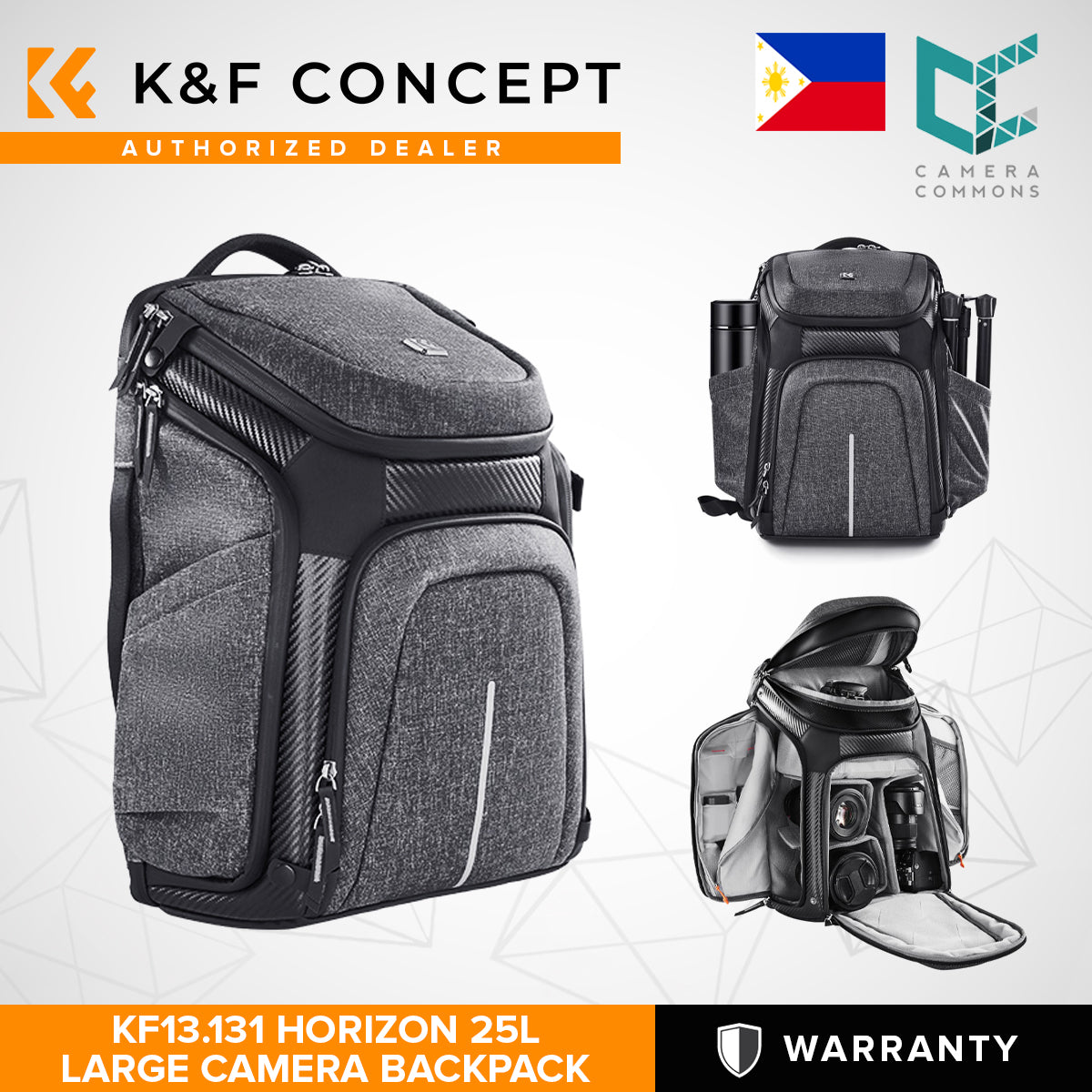 K&F Concept KF13.131 Horizon Professional Camera Backpack 25L Waterproof Bag for 15.6" Laptop Drone Tripod