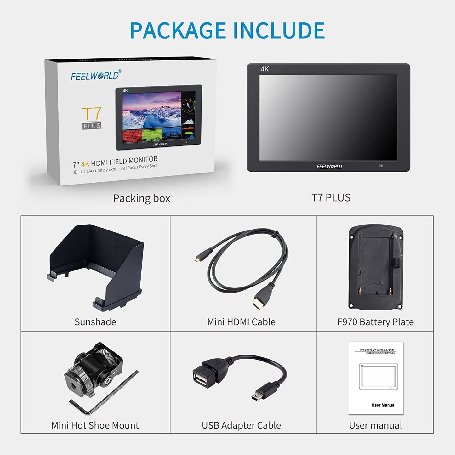 FEELWORLD T7 Plus 7" IPS On-Camera Monitor with 3D LUT Waveform and Vectorscope