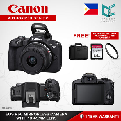 Canon EOS R50 Mirrorless Camera with 18-45mm Lens Black White APS-C 4K 30p DIGIC X Vertical Movie Mode