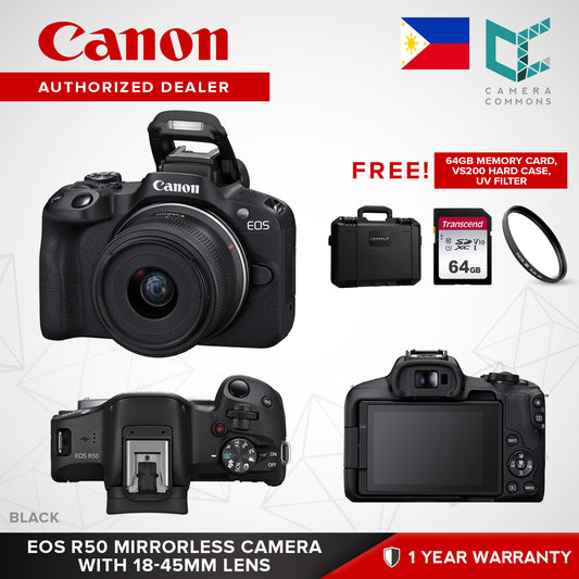 Canon EOS R50 Mirrorless Camera with 18-45mm Lens Black White APS-C 4K 30p DIGIC X Vertical Movie Mode