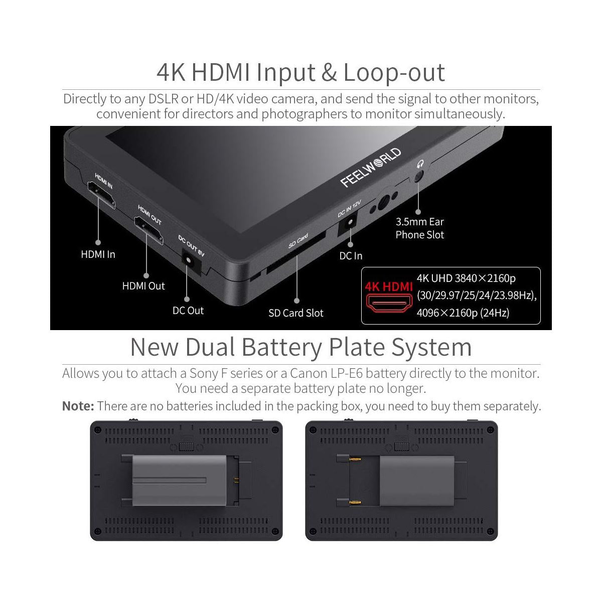 FEELWORLD F6 Plus 5.5" F6 Plus V2 6" Video Monitor 4K HDMI for Camera Studio Equipment