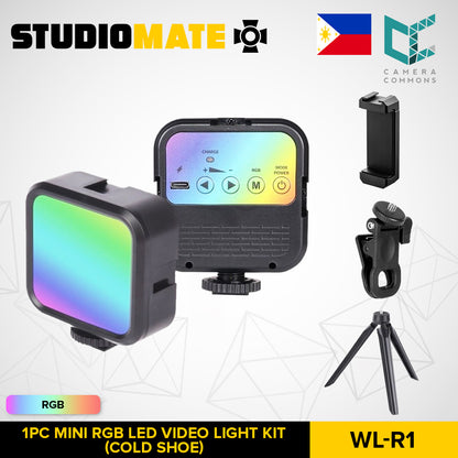 STUDIOMATE AY-49S WL-R1 RGB Mini LED Video Light Square with Cold Shoe Mount Adapter Kit Fill-in Lamp Portable Lightweight