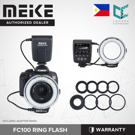 MEIKE FC100 Macro Ring Flash LED Light for DSLR Cameras Camcorder with Adapter Rings