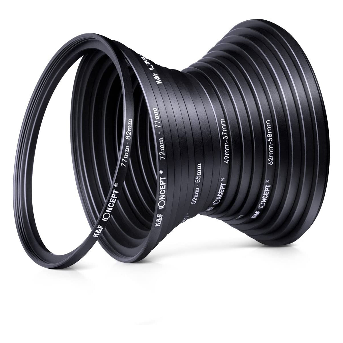 K&F Concept PH Official 18pcs Camera Lens Filter Ring Adapter Metal Stepping Rings Kit (9pcs Step Up Ring Set + 9pcs Step Down Ring Set)