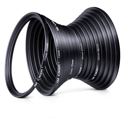 K&F Concept PH Official 18pcs Camera Lens Filter Ring Adapter Metal Stepping Rings Kit (9pcs Step Up Ring Set + 9pcs Step Down Ring Set)