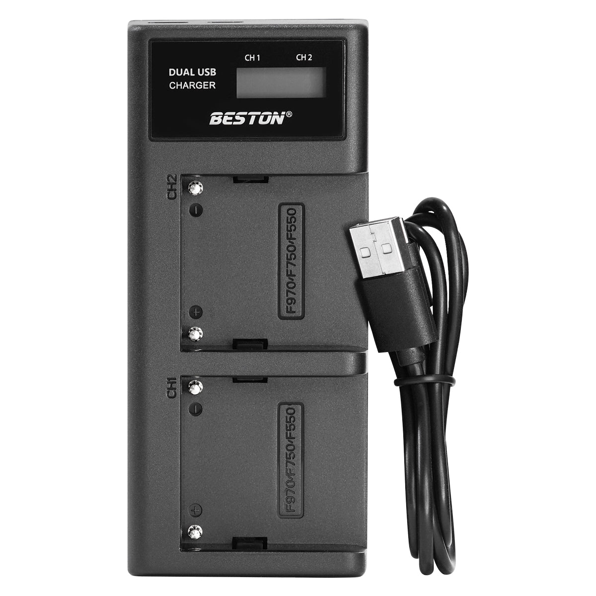 BESTON F970 / F750 / F550 LCD Dual USB Charger (Micro USB Type-C) for Sony Batteries NPF970 NPF750 NPF550 NP-F970 NP-F750 NP-F550